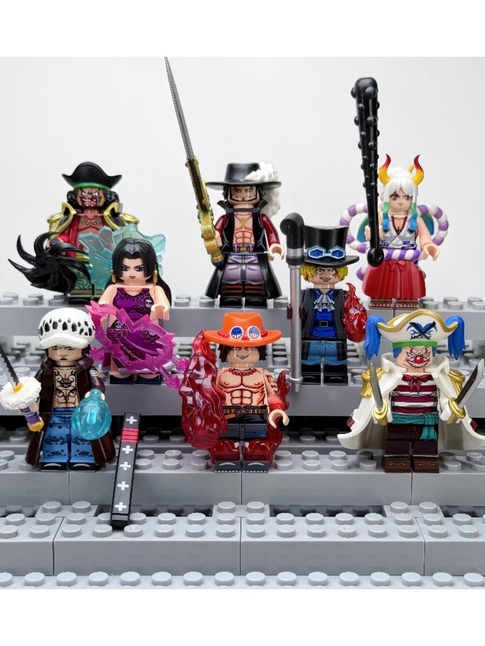 One Piece Custom Minifigure Set – Ace, Law, Blackbeard, Yamato & More (8pcs)